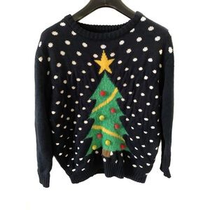 Navy Blue Christmas Tree Sweater, Size M